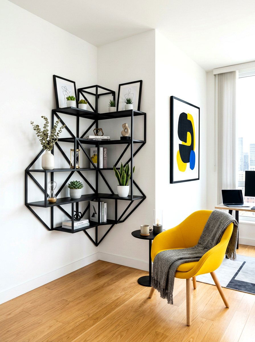 Geometric Corner Shelf - 30 corner bookshelf ideas