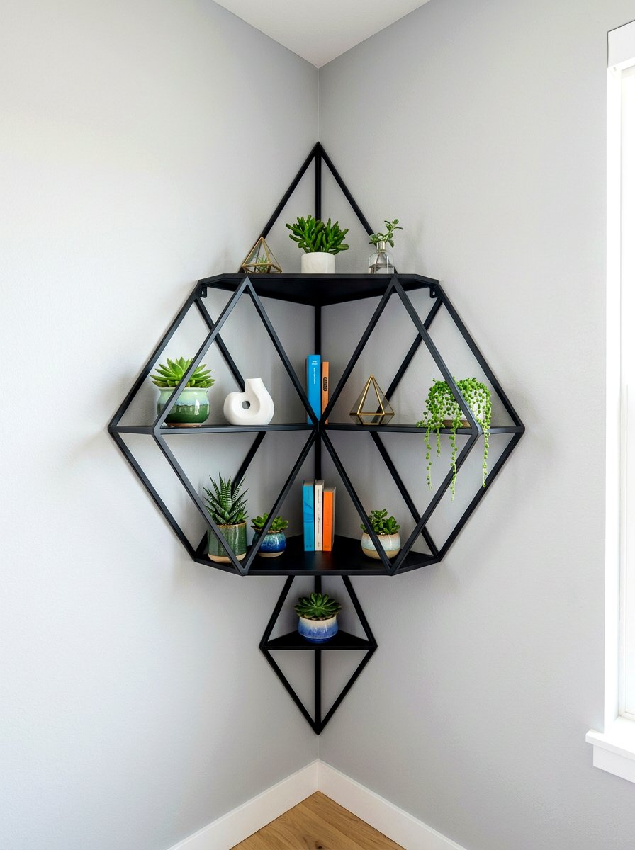 Geometric Corner Wall Shelf - 30 living room corner shelf ideas