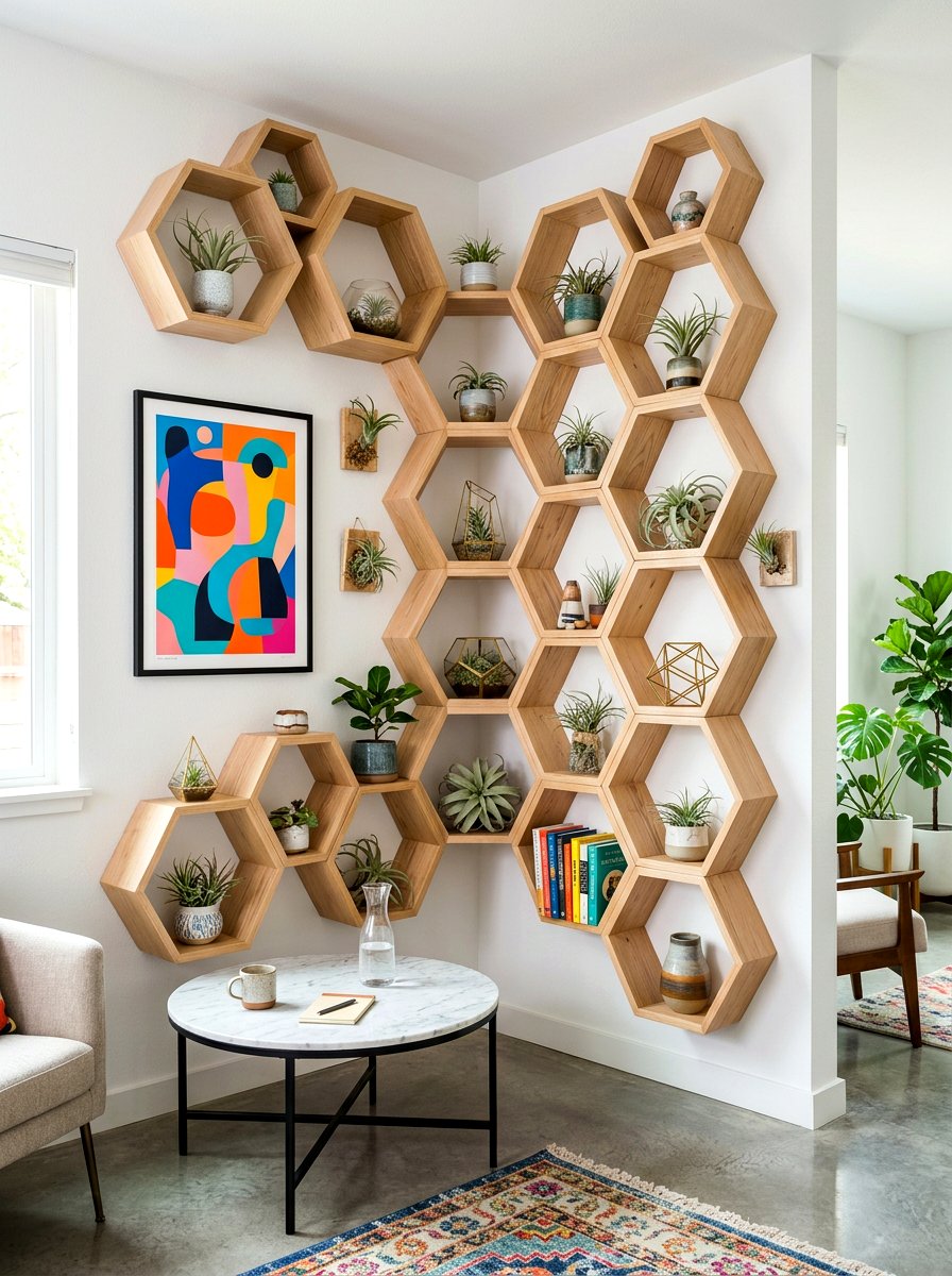 Geometric Corner Wall Shelving - 30 breakfast corner shelves ideas