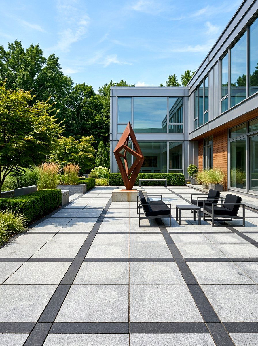 Geometric Courtyard - 30 stone courtyard patio ideas