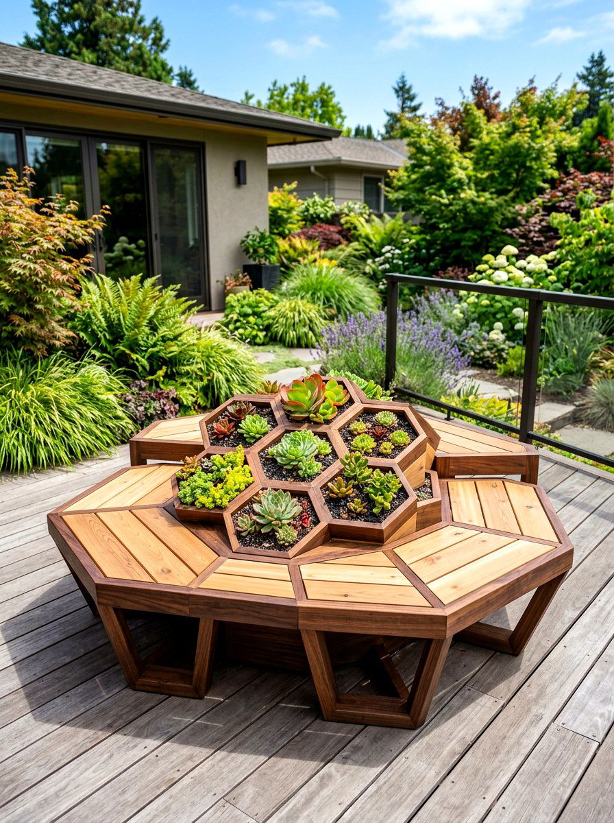 Geometric Deck Planter Bench - 30 deck planter bench ideas