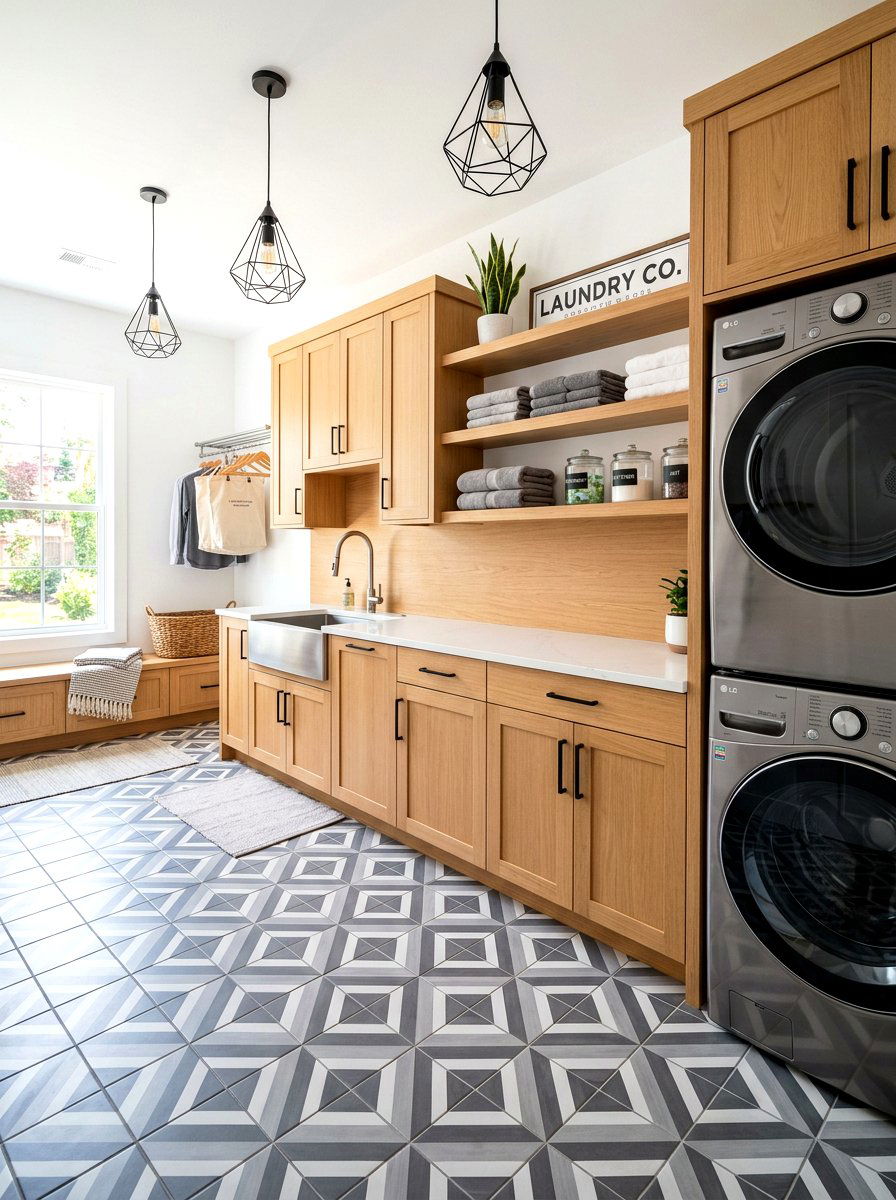 Geometric Diamond Tile - 30 laundry room floor tile ideas