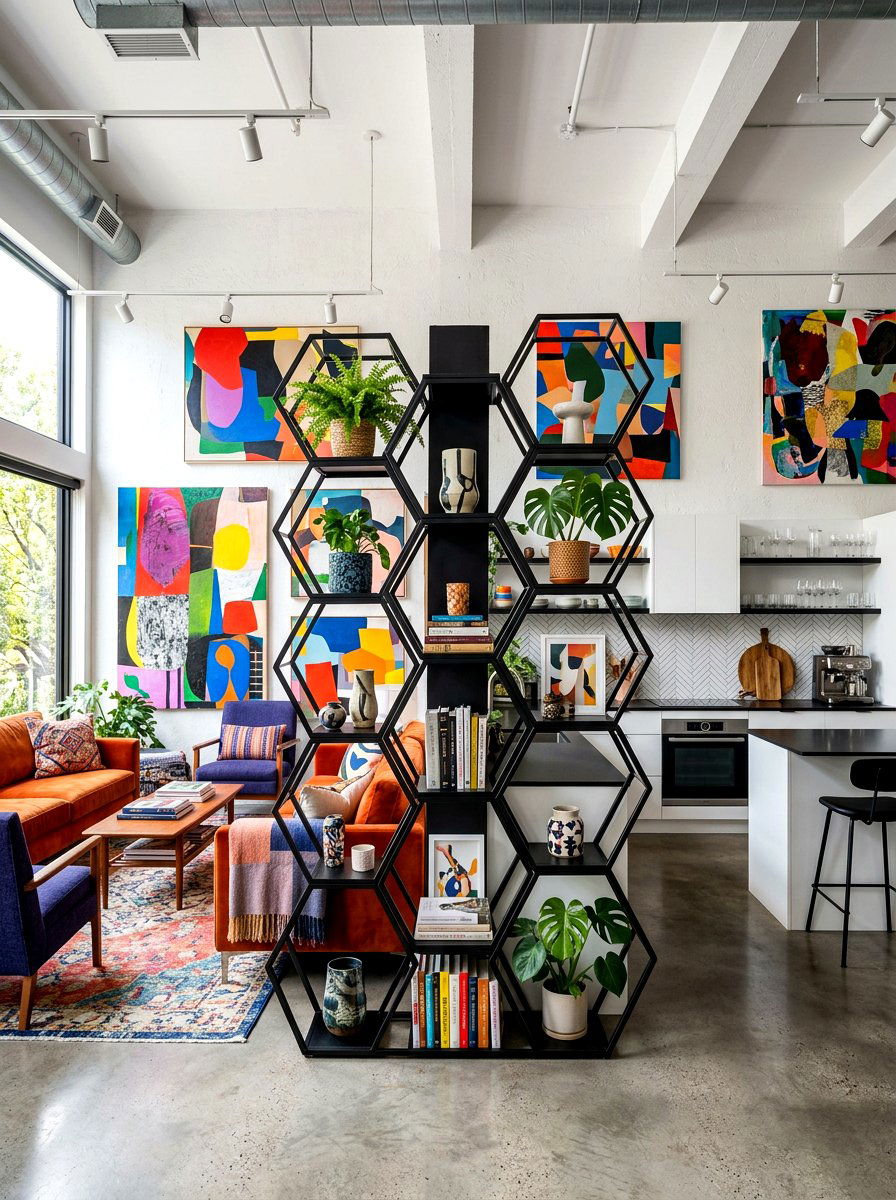 Geometric Display Unit - 30 studio apartment divider shelf ideas