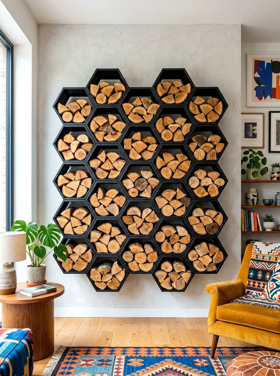 Geometric Firewood Stand - 30 firewood rack ideas