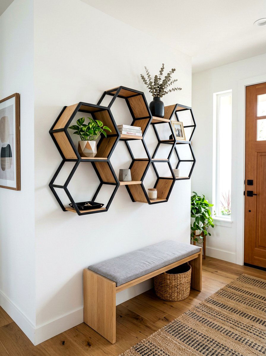 Geometric Floating Entry Shelf - 30 floating entry shelf ideas