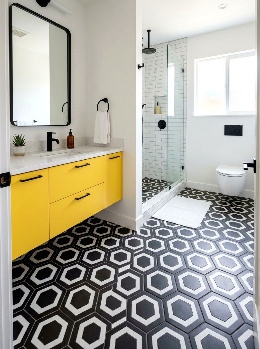 Geometric Floor Tile - 30 kids bathroom decor ideas