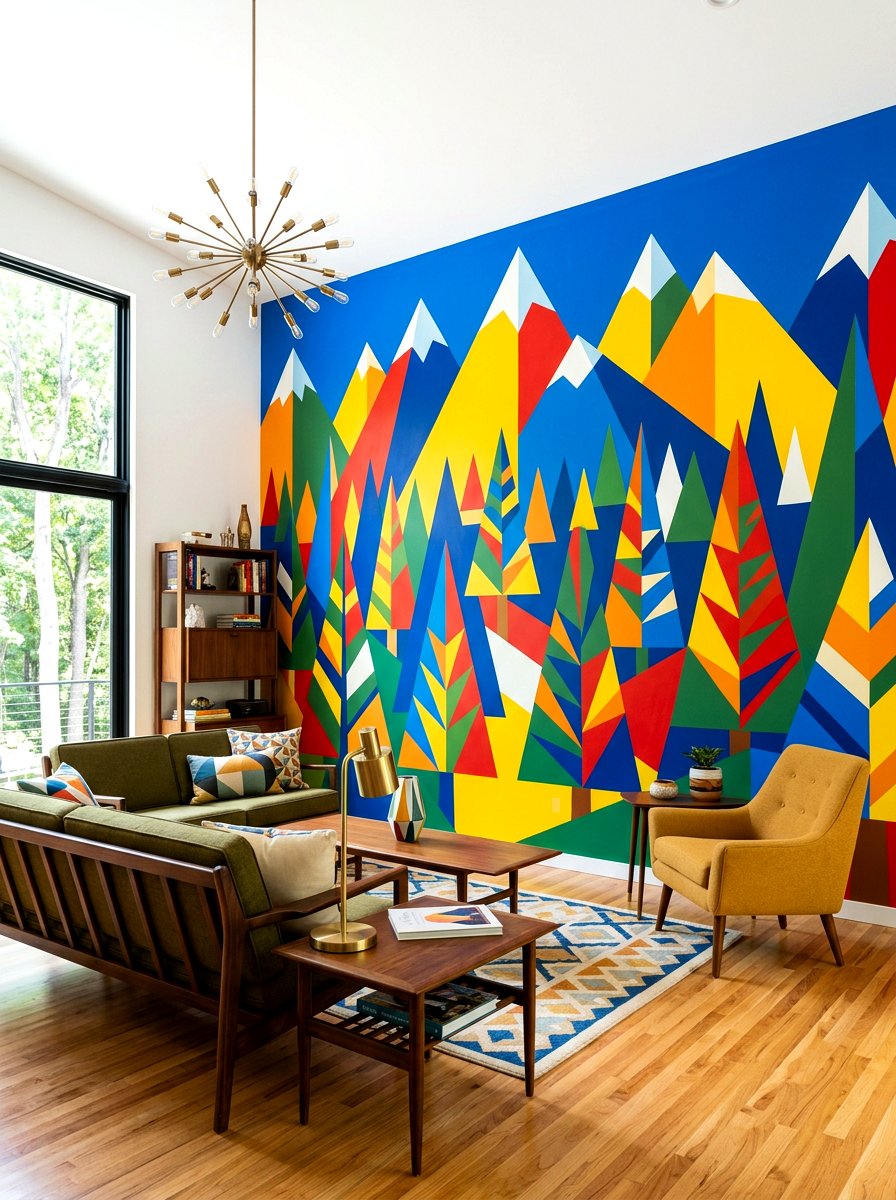 Geometric Forest Wall Mural - 30 woodland wall mural nursery ideas