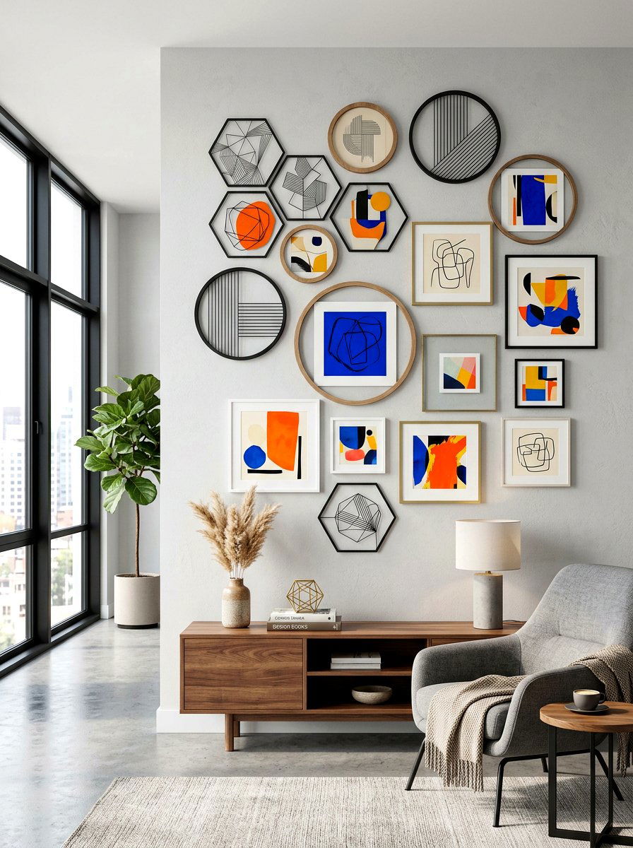 Geometric Frame Arrangement - 30 eclectic frame wall ideas