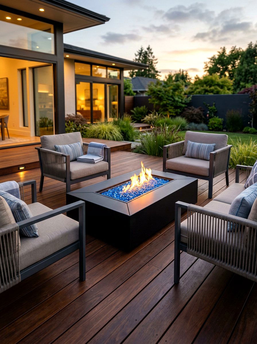 Geometric Gas Fire Pit - 30 fire pit patio ideas