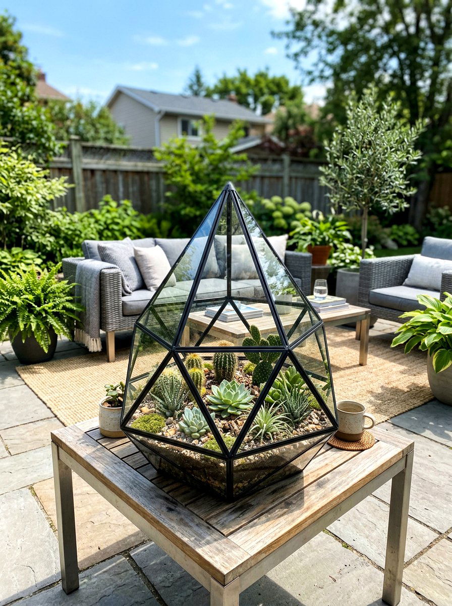 Geometric Glass Terrarium Greenhouse - 30 mini backyard greenhouse ideas
