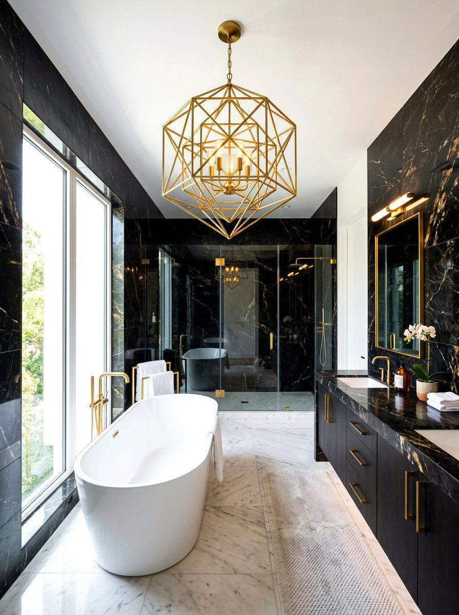 Geometric Gold Chandelier Bathroom - 30 chandelier over bathtub ideas