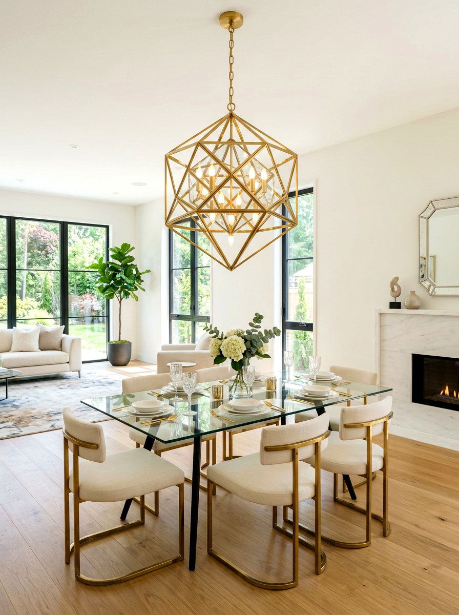 Geometric Gold Chandelier - 30 formal dining room chandelier ideas
