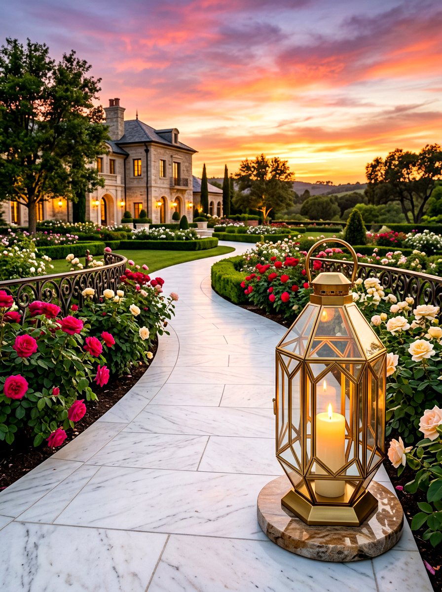 Geometric Gold Lantern - 30 lantern pathway ideas