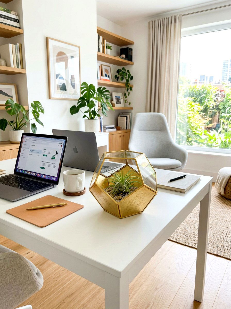 Geometric Gold Tabletop Planter - 30 metal planter ideas