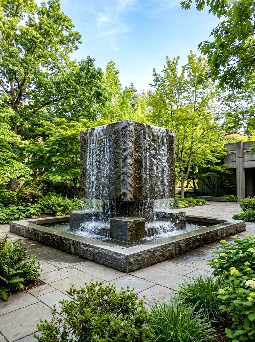 Geometric Granite Fountain - 30 garden fountain ideas