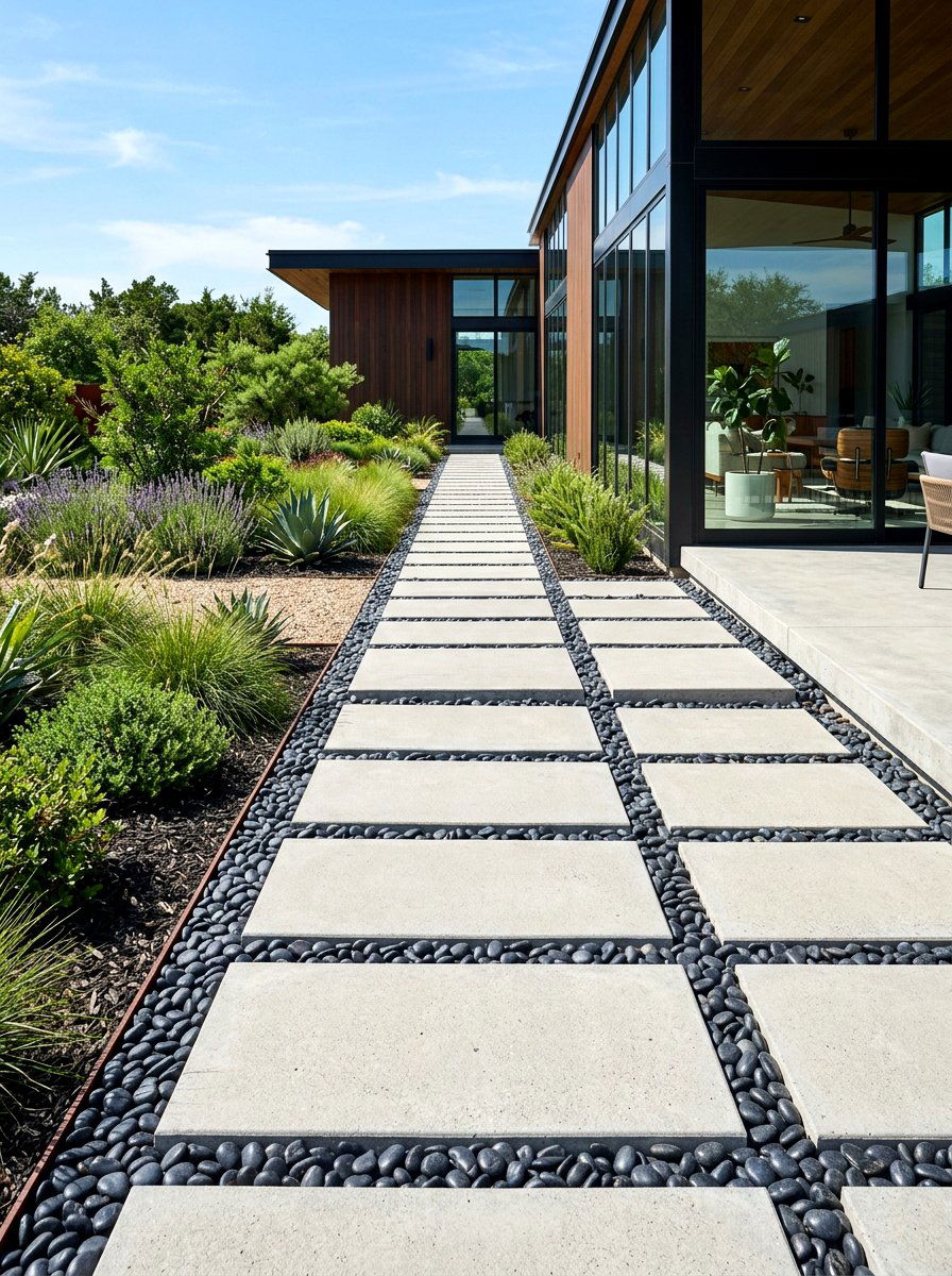 Geometric Grid Path - 30 stepping stone backyard path ideas