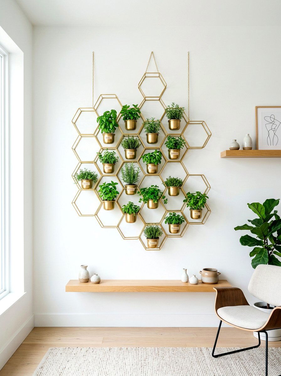Geometric Hanging Metal Herb Frame - 30 hanging herb garden ideas