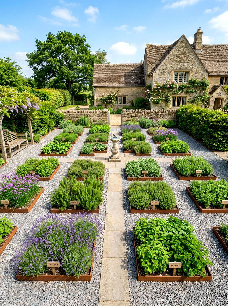 Geometric Herb Garden - 30 courtyard herb garden ideas