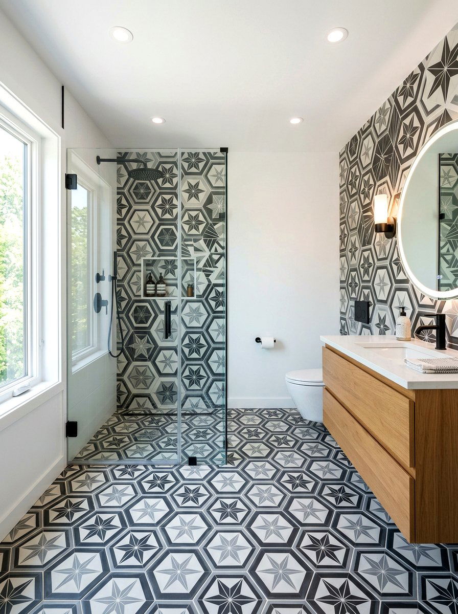 Geometric Hex Tile Bathroom - 30 hex tile bathroom ideas