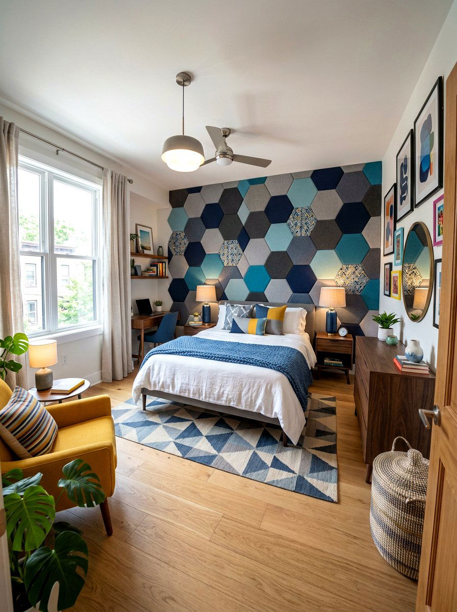 Geometric Hexagon Wall Panels - 30 upholstered wall bedroom ideas