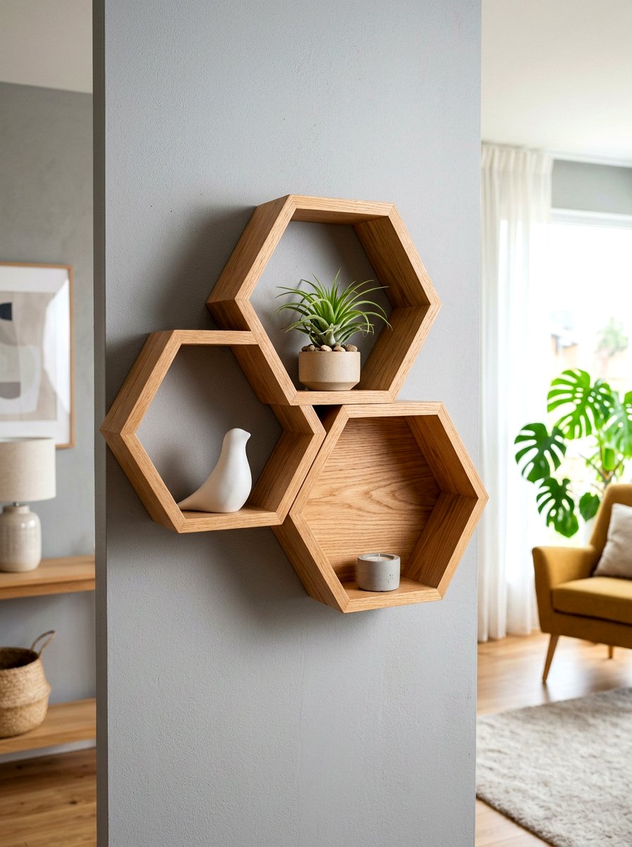 Geometric Hexagon Wall Shelf - 30 wall mounted entry shelf ideas aesthetic