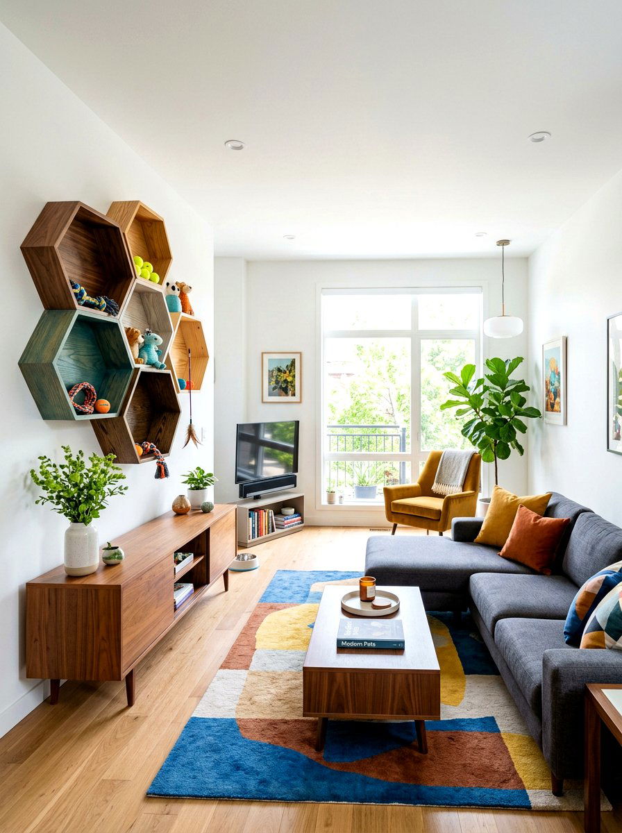 Geometric Honeycomb Wall Shelf - 30 pet toy wall storage ideas
