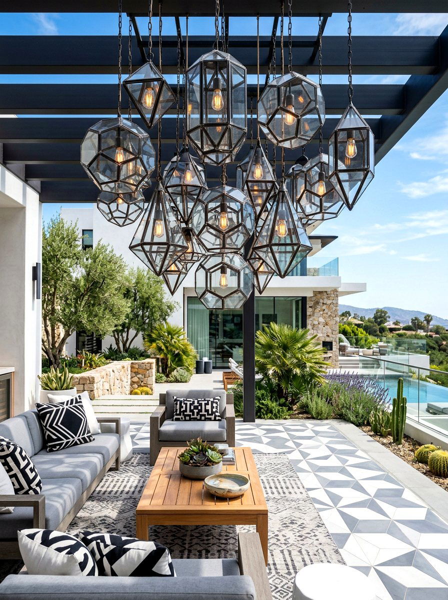 Geometric Lantern Cluster - 30 lantern cluster patio ideas