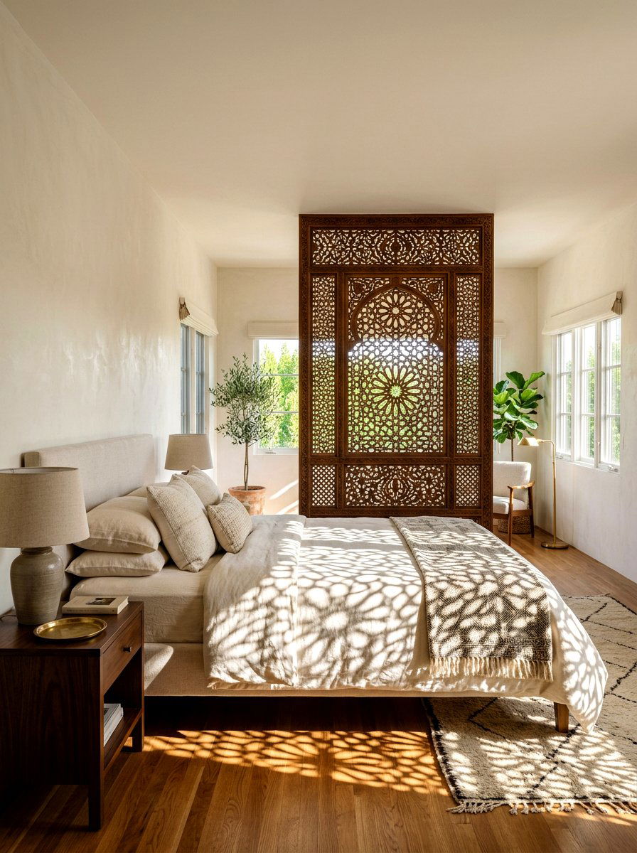 Geometric Lattice Screen - 30 Moroccan bedroom ideas