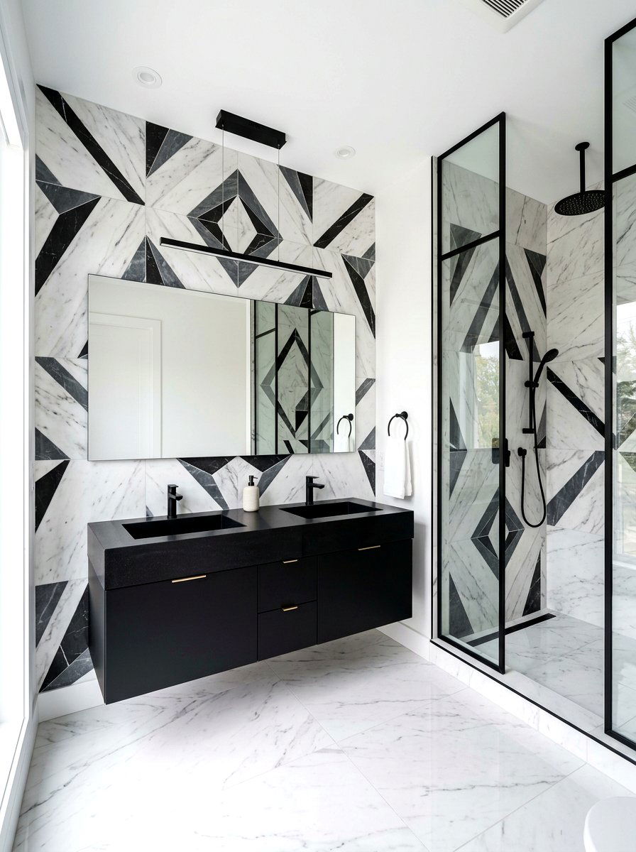 Geometric Marble Pattern - 30 mosaic marble bathroom ideas