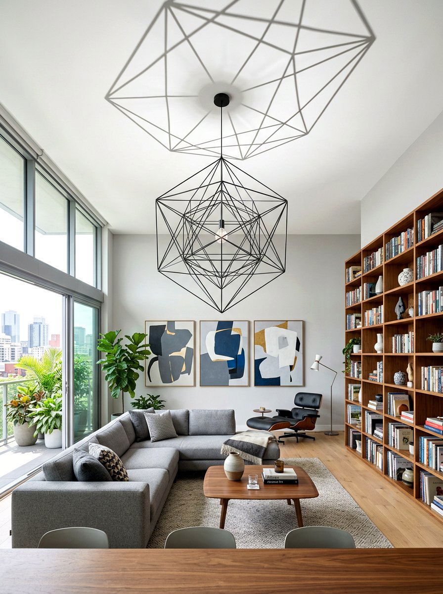 Geometric Metal Frame Lounge Light - 30 oversized pendant lighting ideas