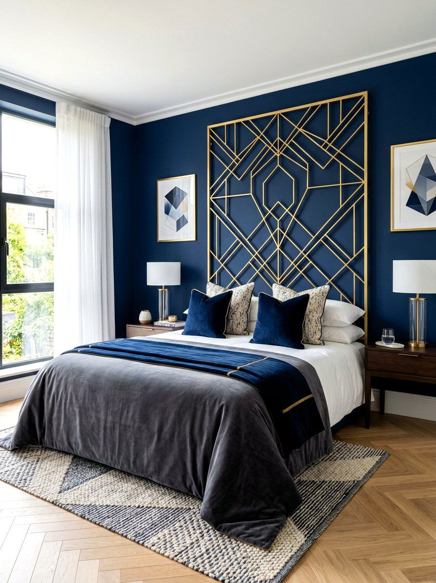 Geometric Metal Headboard - 30 statement headboard bedroom ideas