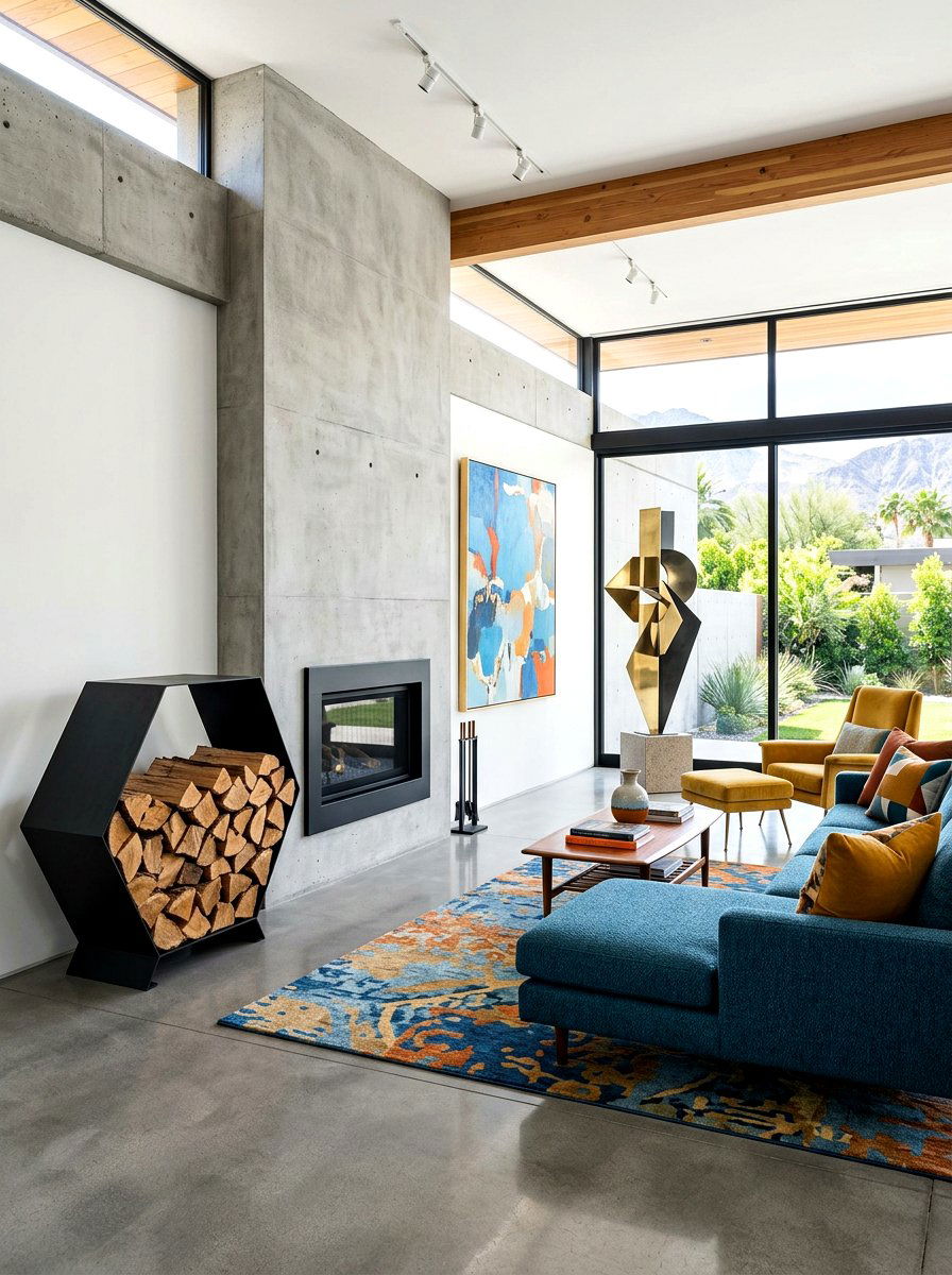 Geometric Metal Log Holder - 30 fireplace wood basket ideas