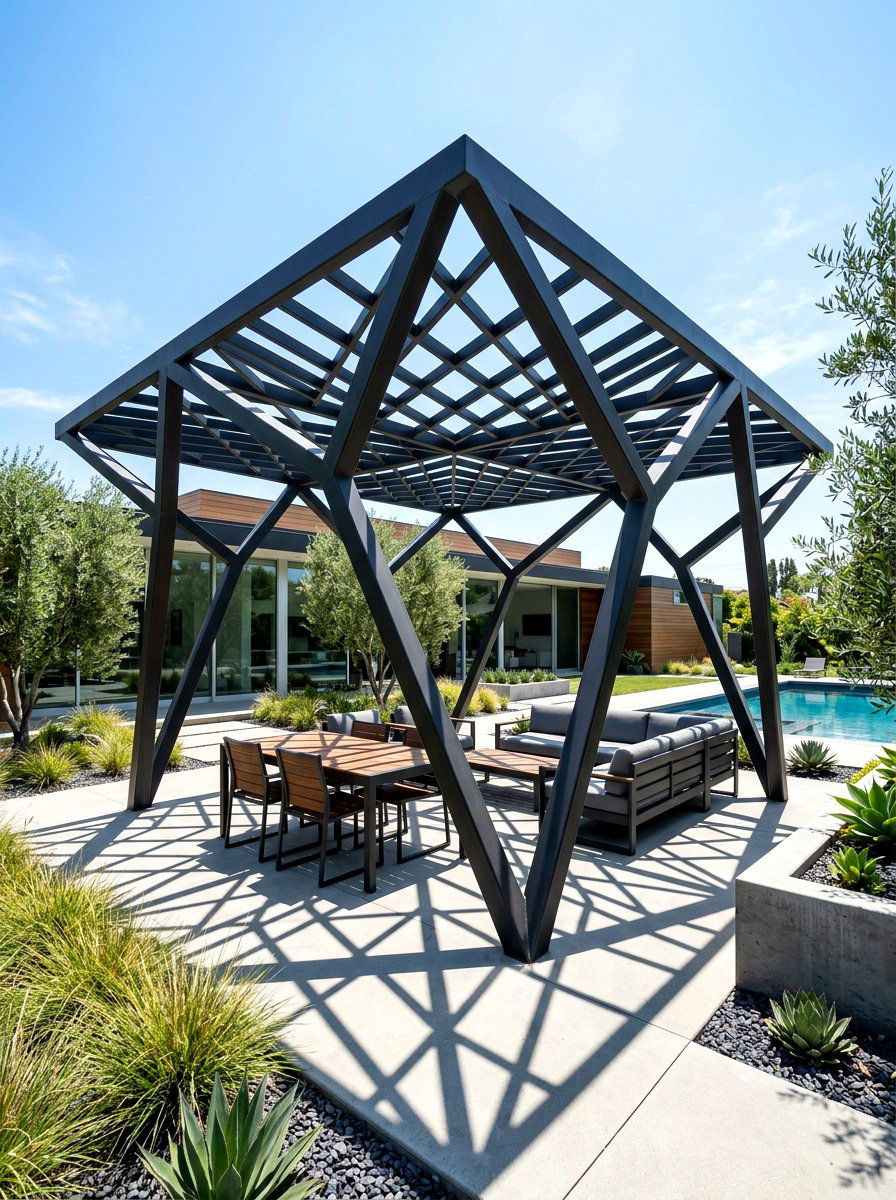 Geometric Metal Pergola - 30 metal pergola ideas