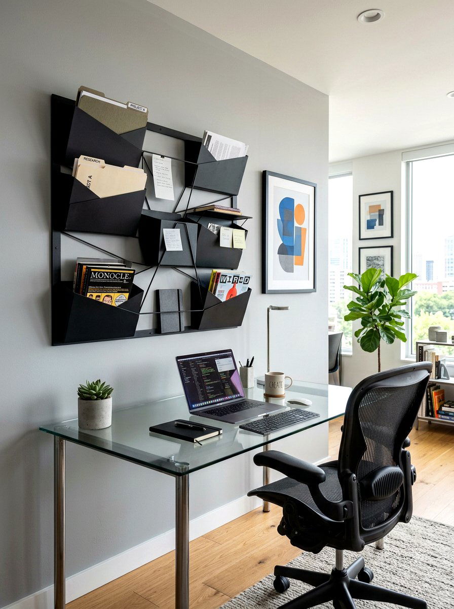 Geometric Metal Wall Organizer - 30 paper file wall ideas