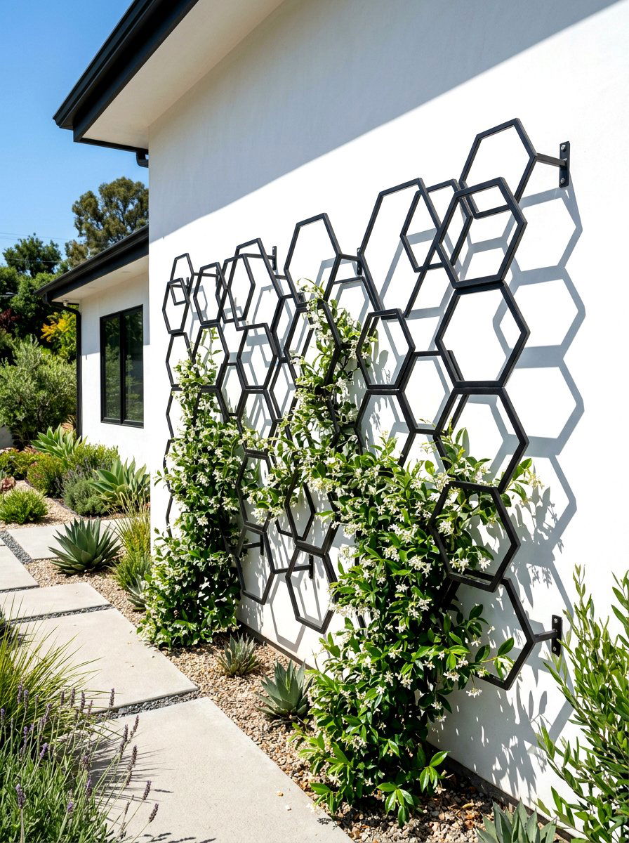 Geometric Metal Wall Trellis - 30 vertical garden trellis ideas