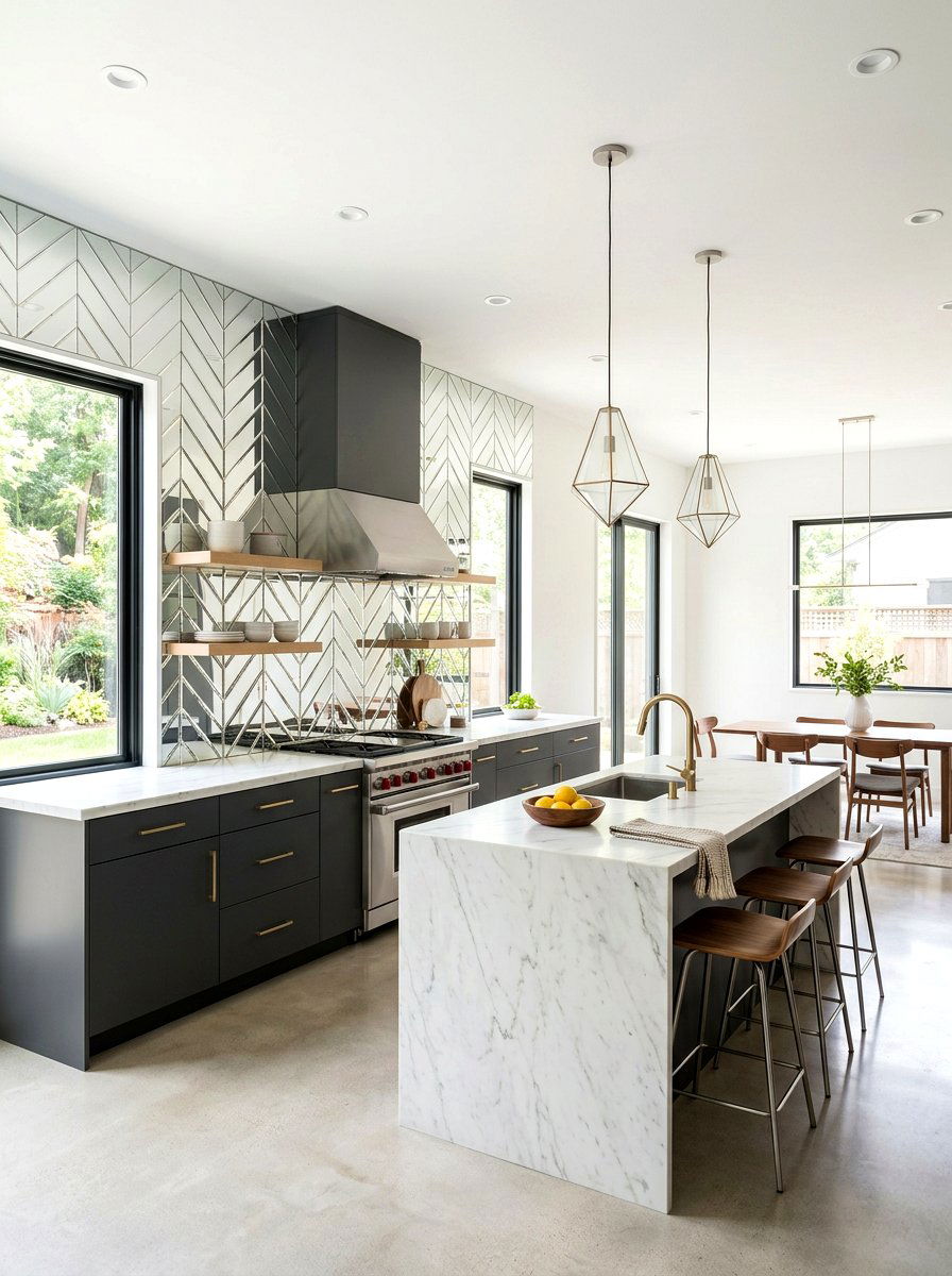 Geometric Mirror Backsplash - 30 mirror backsplash ideas