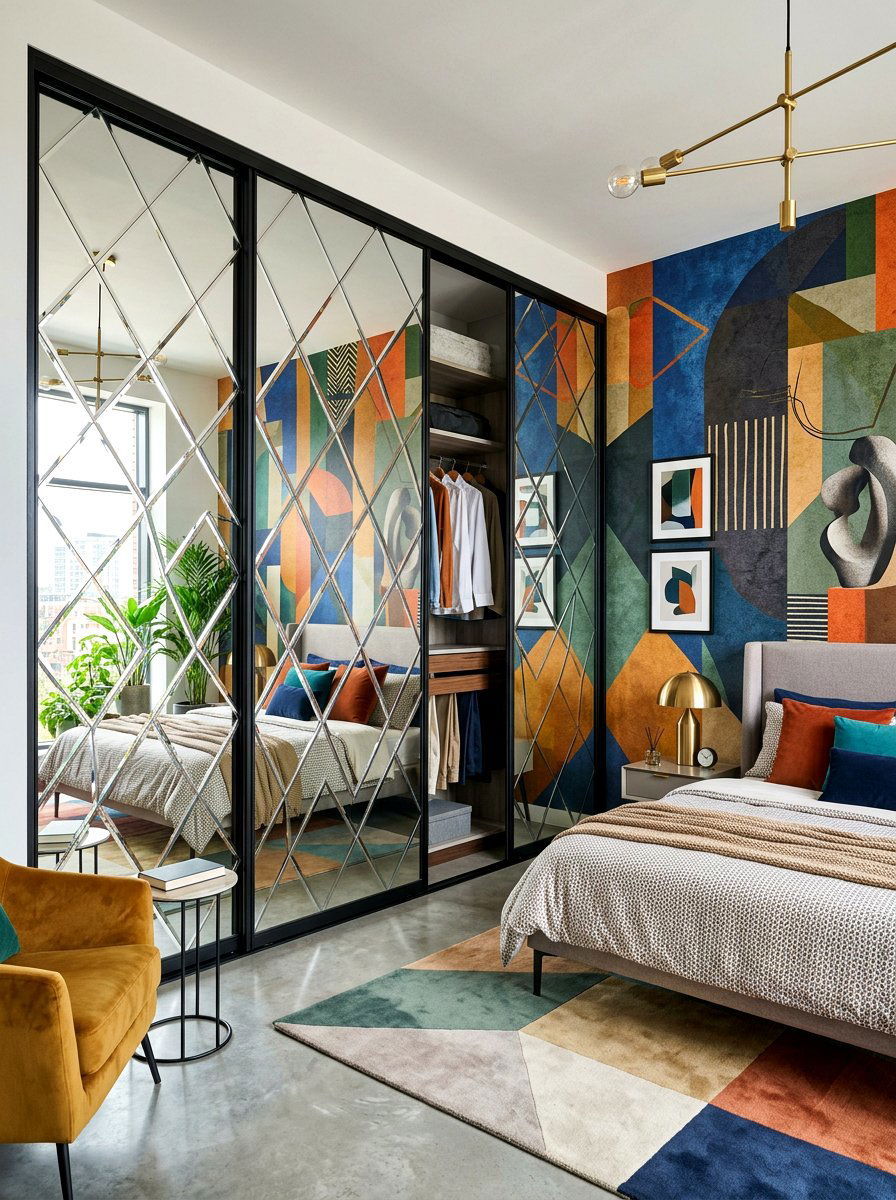 Geometric Mirrored Closet - 30 mirrored closet ideas