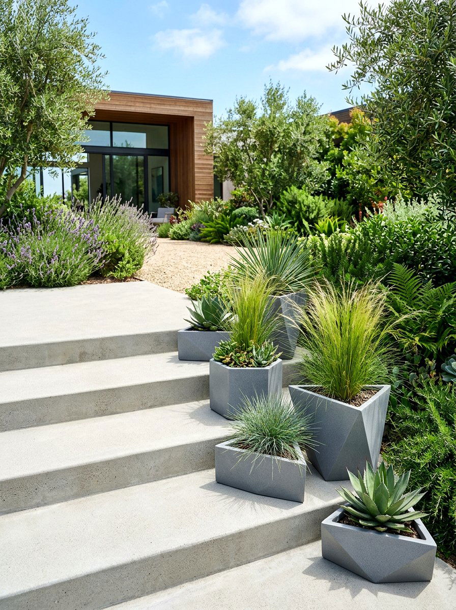 Geometric Modern Step Pot - 30 porch steps flower pot ideas