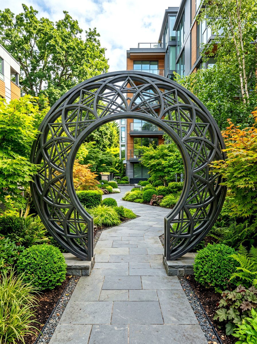 Geometric Moon Gate - 30 moon gate garden ideas