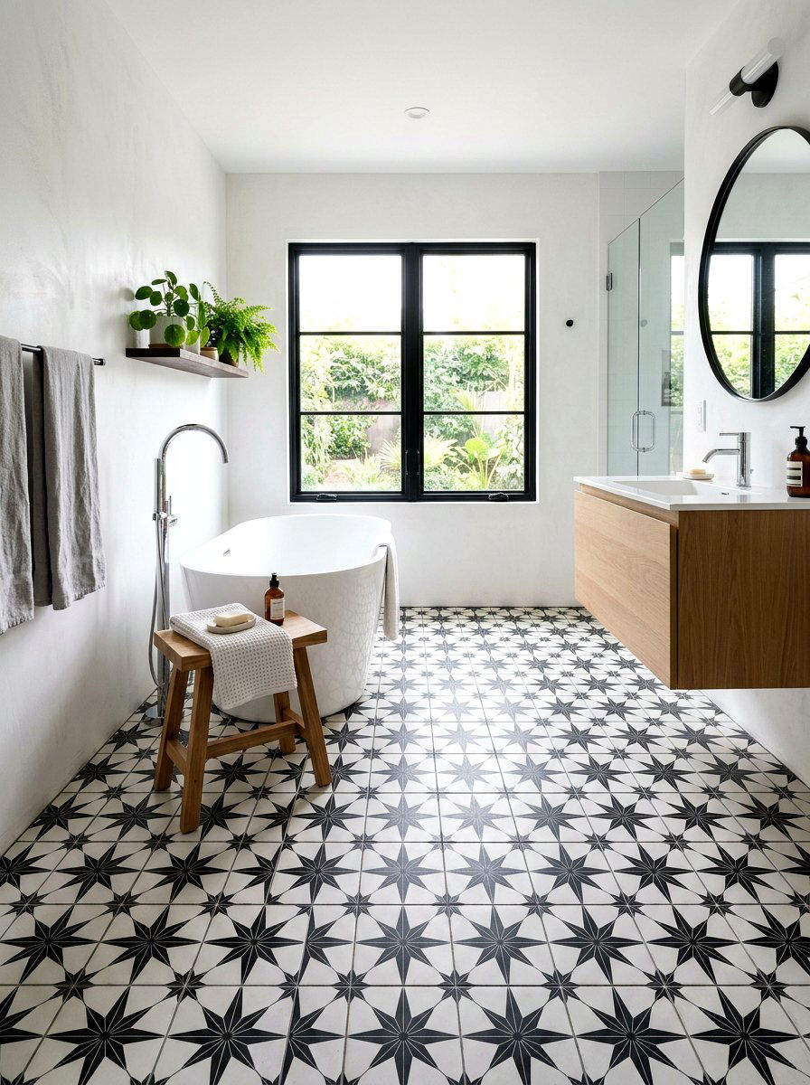 Geometric Mosaic Floor Bathroom - 30 Moroccan bathroom ideas