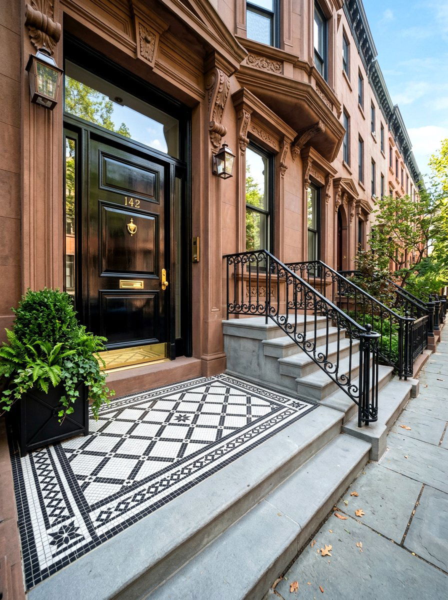Geometric Mosaic Tile Stoop - 30 brownstone stoop ideas