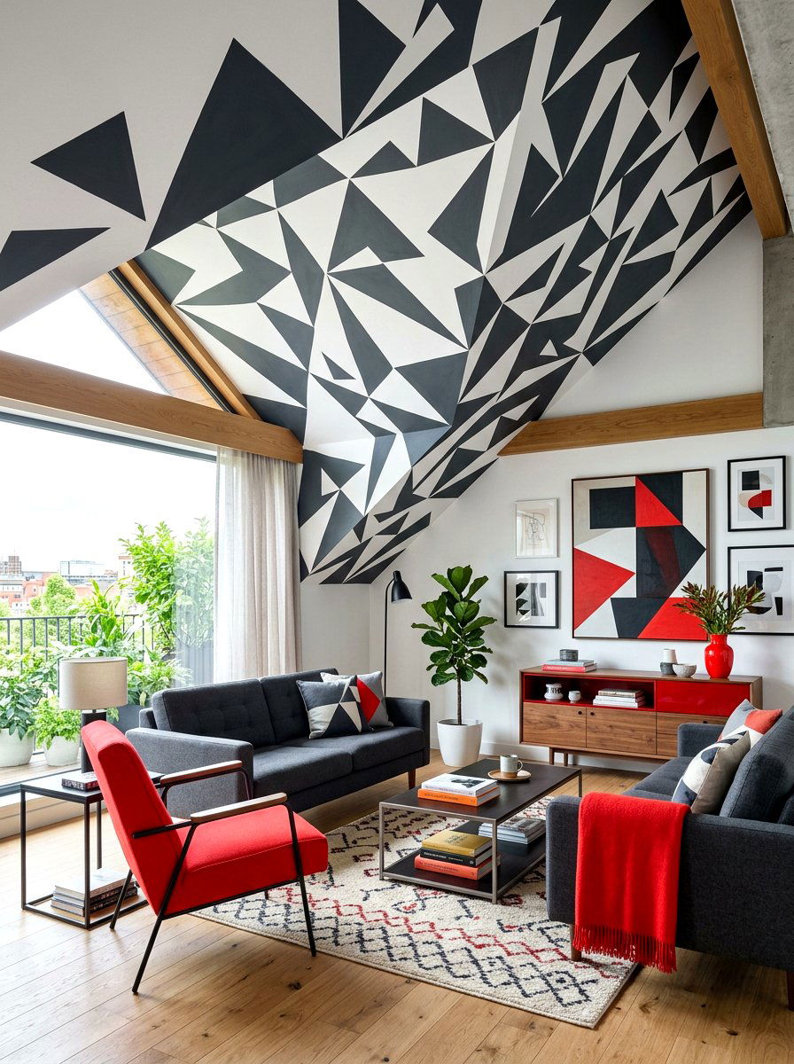 Geometric Paint Patterns - 30 sloped ceiling bedroom ideas