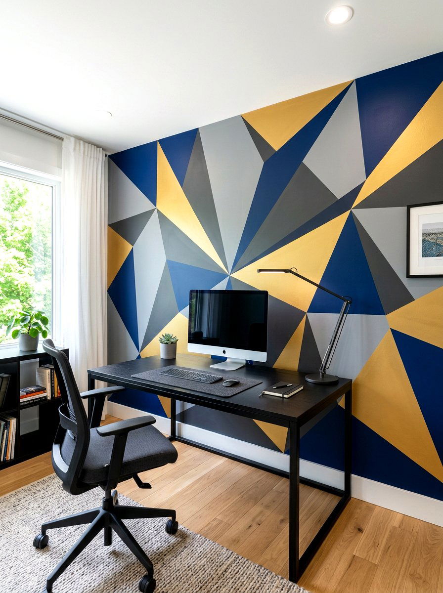 Geometric Paint Wall - 30 video call background office ideas