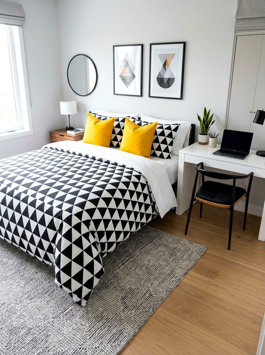 Geometric Pattern Bedding - 30 dorm bed ideas