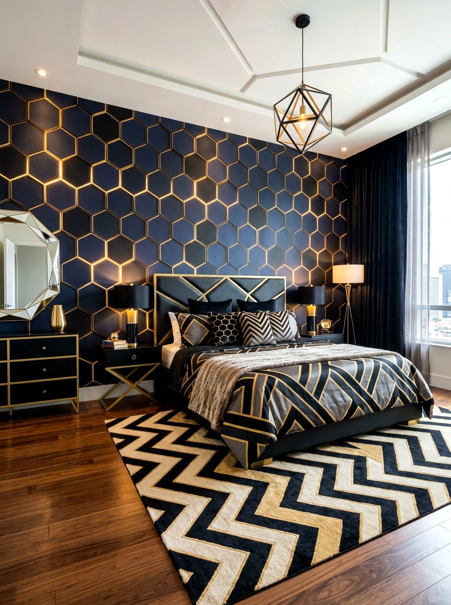 Geometric Pattern Bedroom - 30 couture bedroom ideas