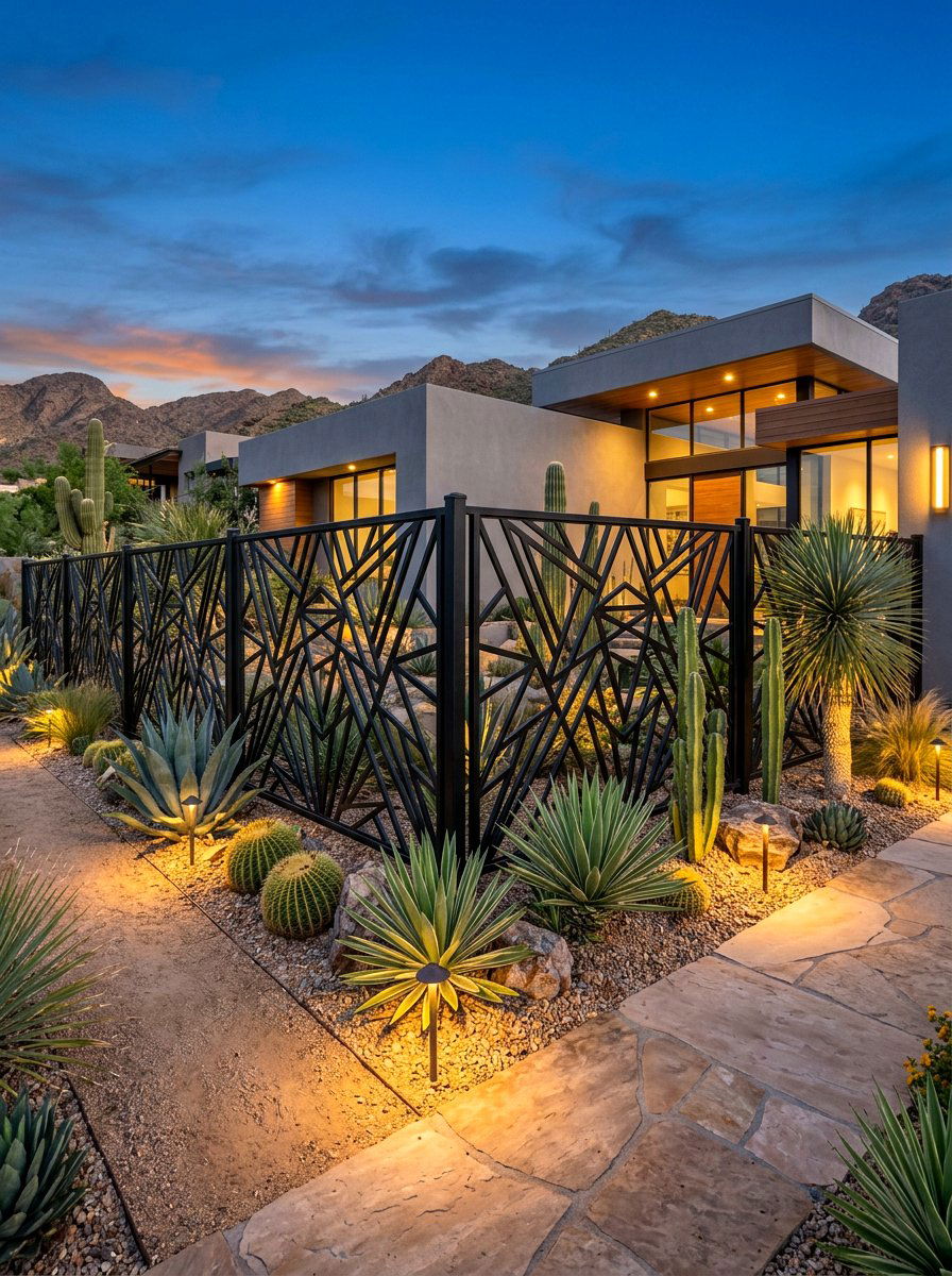 Geometric Pattern Metal Fence - 30 metal fence ideas