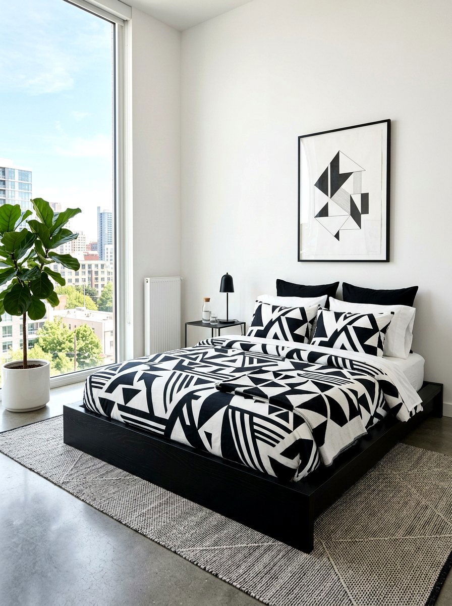 Geometric Pattern Modern Bed - 30 cozy bedscape ideas