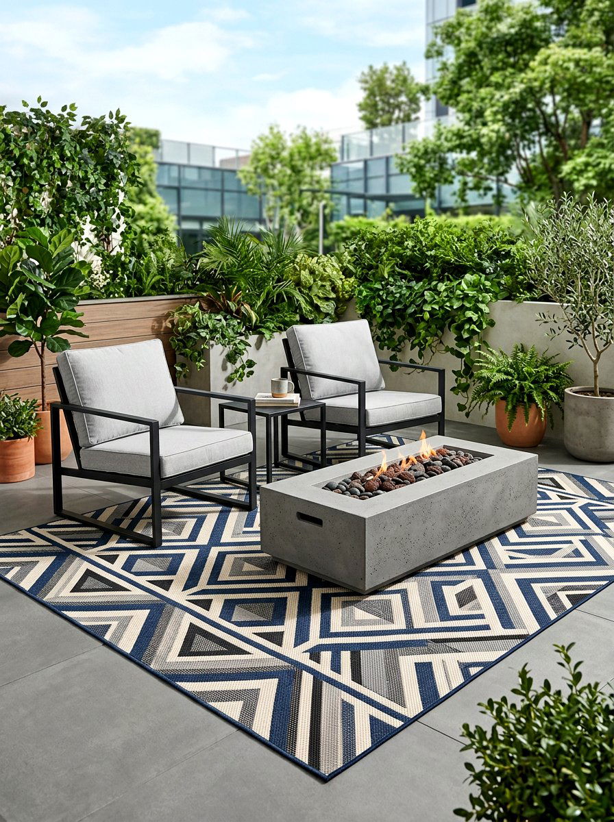 Geometric Pattern Over Solid Gray - 30 layered outdoor rug ideas