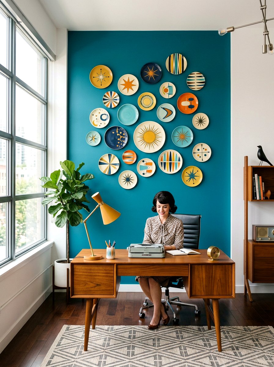 Geometric Pattern Plate Wall - 30 plate wall display ideas
