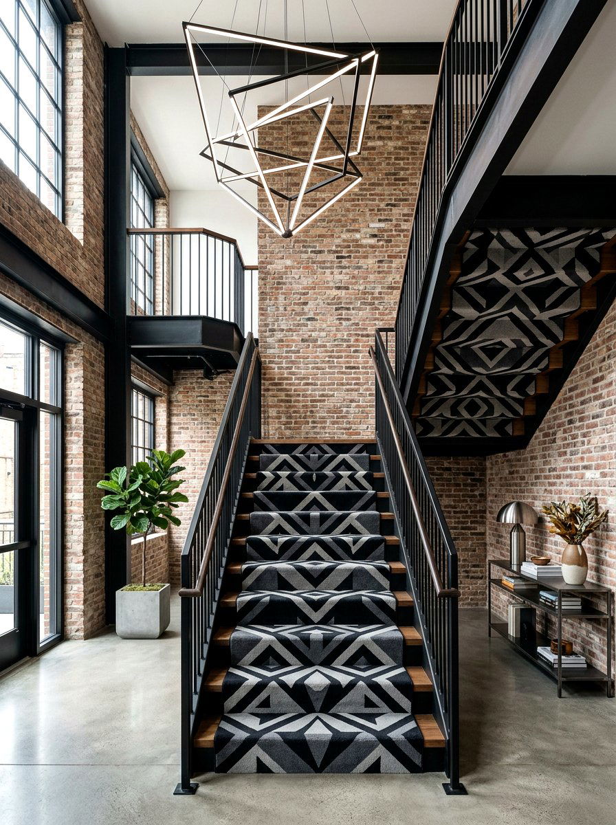 Geometric Pattern Stair Runner - 30 dramatic stair runner ideas